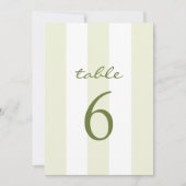 Green Stripe Wedding Table Number Einladung (Vorderseite)