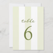 Green Stripe Wedding Table Number Einladung (Rückseite)