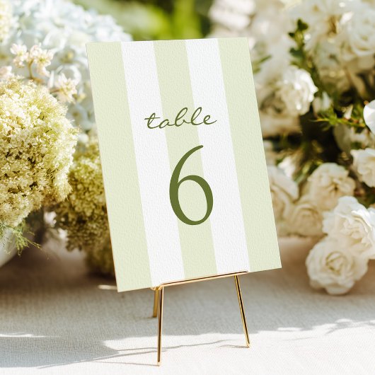 Green Stripe Wedding Table Number Einladung