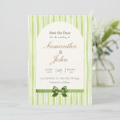 Green Stripe with Arch Wedding Save the Date Cards Einladung (Stehend Vorderseite)