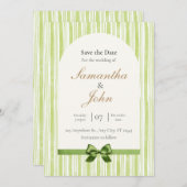 Green Stripe with Arch Wedding Save the Date Cards Einladung (Vorne/Hinten)