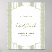Green Striped Classic Wedding Guestbook Poster (Vorne)