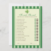 Green Striped Clover He said She said Game Card Einladung (Vorderseite)