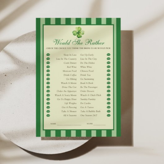 Green Striped Clover Would She Rather Game Card Einladung