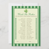 Green Striped Clover Would She Rather Game Card Einladung (Vorderseite)