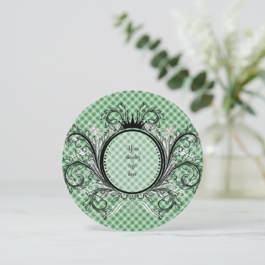 Green Striped Gingham Einladung (Stehend Vorderseite)