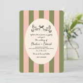 Green Striped Gold Star Wedding Einladung (Stehend Vorderseite)