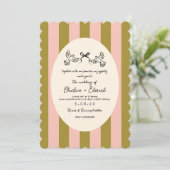 Green Striped Hand drawn Whimsical Wedding Einladung (Stehend Vorderseite)