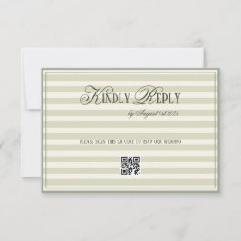Green Striped Old Money Wedding QR code RSVP Karte