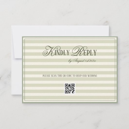Green Striped Old Money Wedding QR code RSVP Karte (Vorderseite)