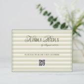 Green Striped Old Money Wedding QR code RSVP Karte (Stehend Vorderseite)
