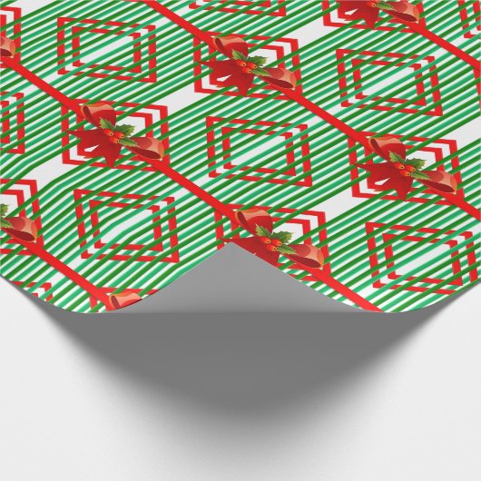 Green Striped Red Bow Accent Retro Weihnachten Geschenkpapier (Ecke)