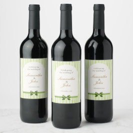 Green Striped Retro Wedding Wine Bottle Label Weinetikett