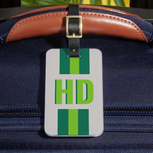 green striped Shadow Monogram retro camping Gepäckanhänger (Vorderseite Insitu 2)