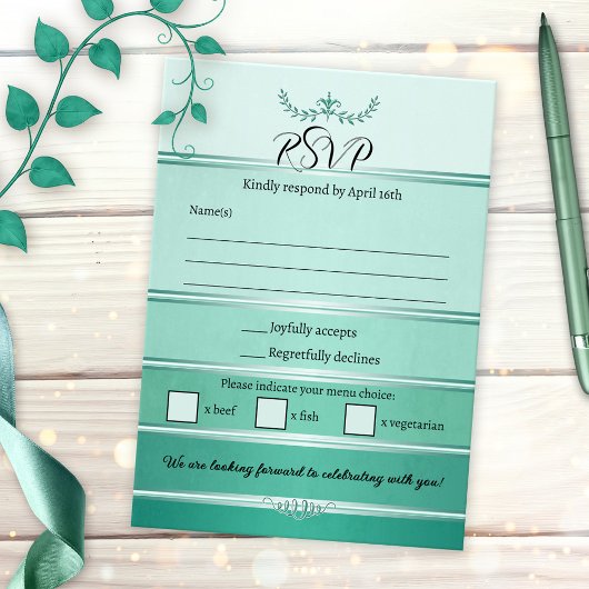 Green Striped Tone on Tone Wedding RSVP Card Einladung