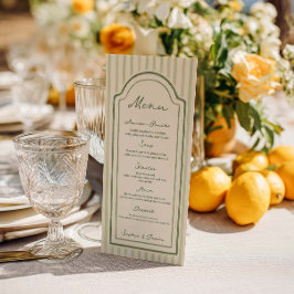 Green Striped Wedding Flat Menu Menükarte
