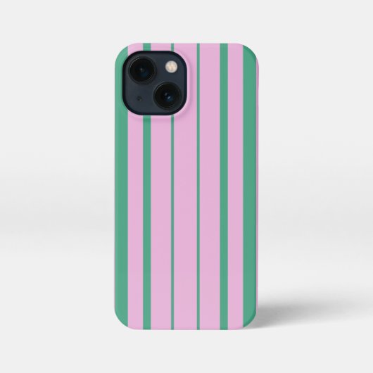 Green Stripes and Soft Pink iPhone 13 Mini Case Hülle (Rückseite)