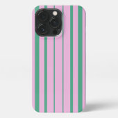Green Stripes and Soft Pink iPhone 13 Pro Case Hülle (Rückseite)