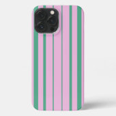 Green Stripes and Soft Pink iPhone 13 Pro Max Case Hülle (Rückseite)