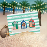 Green Stripes Beach Warmes wünscht Beach Huts Holi Feiertagskarte<br><div class="desc">Die grün-weiße Ferienkarte der Nautical Boutique Co. mit drei Aquarellhütten,  die für die Ferien dekoriert sind und das Set auf den grünen,  farbigen Streifen des Wassers. Auf der Rückseite des Hotels befindet sich ein individualisierbarer nautischer Gruß. #Nautical #CoastalChristmas #Holidays #NauticalHolidays</div>