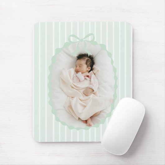 Green Stripes Bow Frame Custom Photo Mousepad (Mit Mouse)