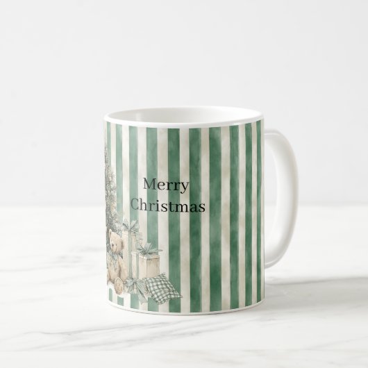 Green Stripes Christmas Tree Teddy Bear Gifts Kaffeetasse (VorderseiteRechts)
