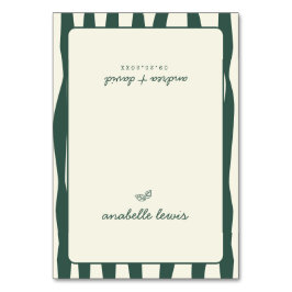 Green Stripes Custom Guest Name Wedding Place Card Tischnummer