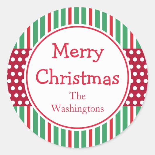 Green Stripes Doliday Weihnachtskleber Runder Aufkleber (Vorderseite)