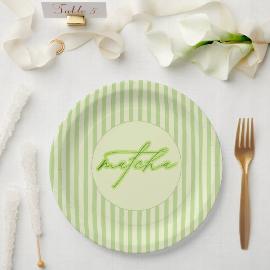 Green Stripes Matcha Scripted Baby Shower  Pappteller (Hochzeit)
