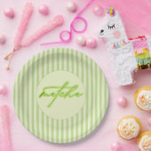 Green Stripes Matcha Scripted Baby Shower  Pappteller (Party)