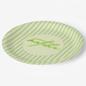 Green Stripes Matcha Scripted Baby Shower  Pappteller (Schrägansicht)