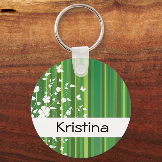 Green Stripes Personalisiert Name Schlüsselanhänge Schlüsselanhänger (Vorderseite)