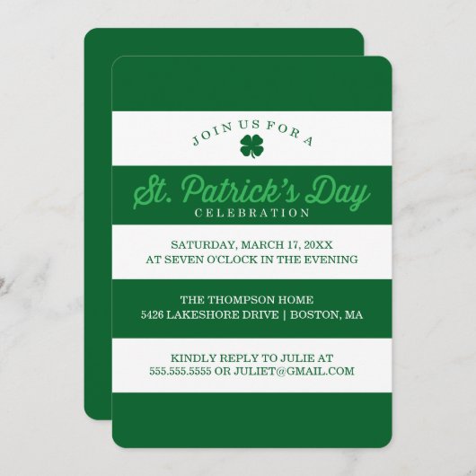 Green Stripes St. Patrick's Day Einladung (Vorne/Hinten)