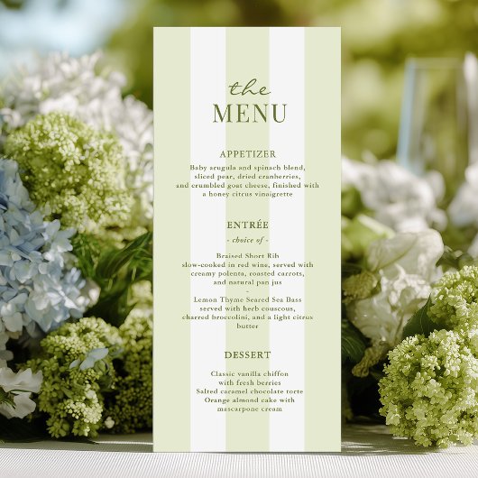 Green Stripes Wedding Menu Menükarte