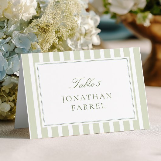Green Stripes Wedding Place Cards Tischnummer