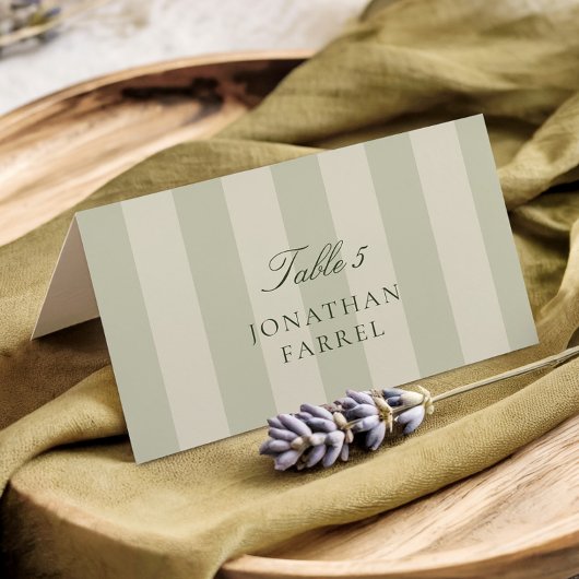 Green Stripes Wedding Place Cards Tischnummer