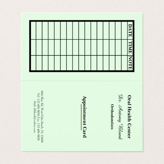 Green Stylish Dentist Appointment Card Visitenkarten (Außenseite Aufgefaltet)