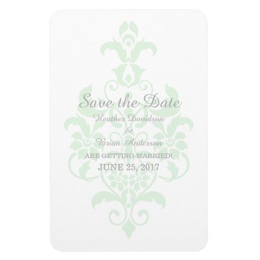 Green subtile Damask Save the Date Flexi Magnet (Vertikal)