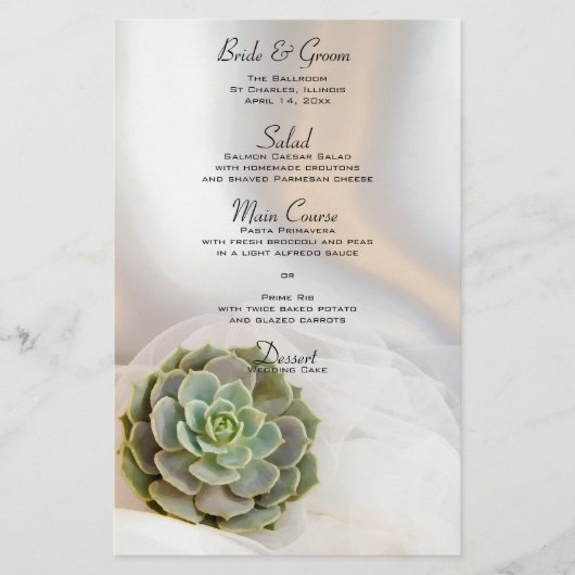 Green Succulent auf White Wedding Menu (Vorderseite)