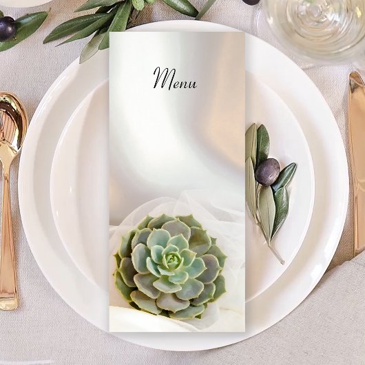 Green Succulent auf White Wedding Menu Menükarte