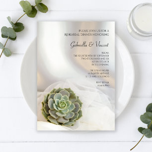 Green Succulent auf White Wedding Probe Dinner Einladung