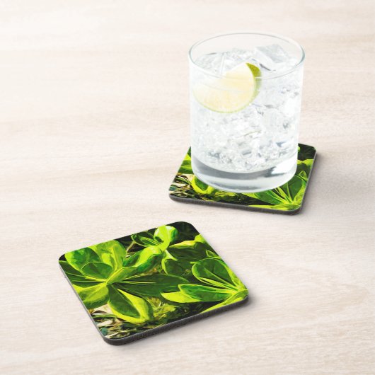 Green Succulent Ocean Beach Pflanze Abstrakt Untersetzer (Rechte Seite)