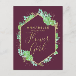 Green Succules Gold werden Sie mein Blumenmädchen Einladung