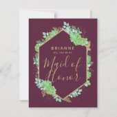 Green Succules Gold werden Sie meine Trauzeugin se Einladung (Vorderseite)