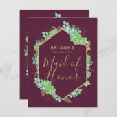 Green Succules Gold werden Sie meine Trauzeugin se Einladung (Vorne/Hinten)