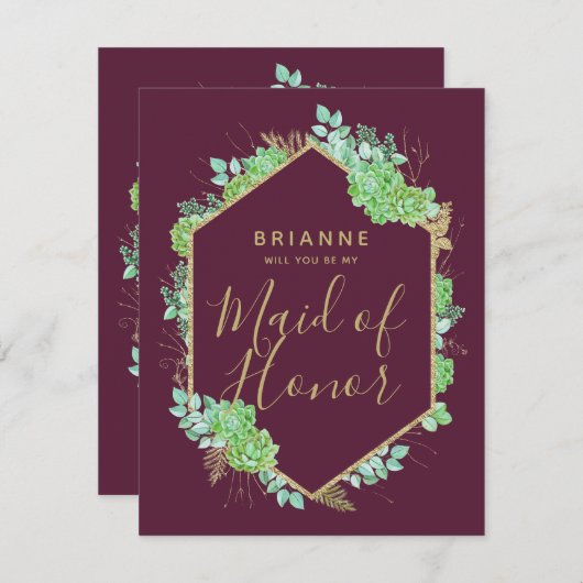 Green Succules Gold werden Sie meine Trauzeugin se Einladung (Vorne/Hinten)