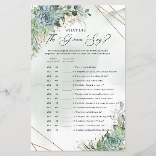 Green Succules Goldrahmen Was hat der Bräutigam ge (Vorderseite)