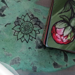 Green Sunflower Pentagram Druid Pagan Art Gummistempel