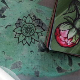 Green Sunflower Pentagram Druid Pagan Art Gummistempel