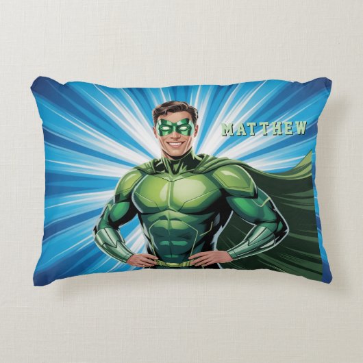Green Superhero Boys Birthday Party Gift Dekokissen (Vorderseite)